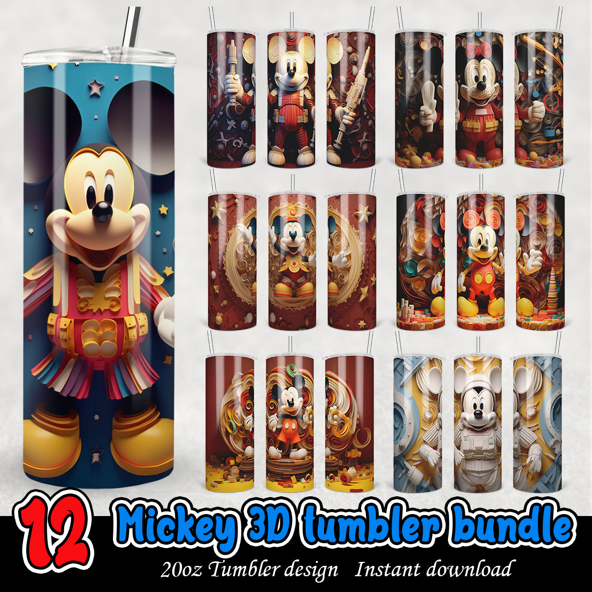 Mickey 3D Tumbler Wrap, Disney friends cosplay 3D tumbler wrap