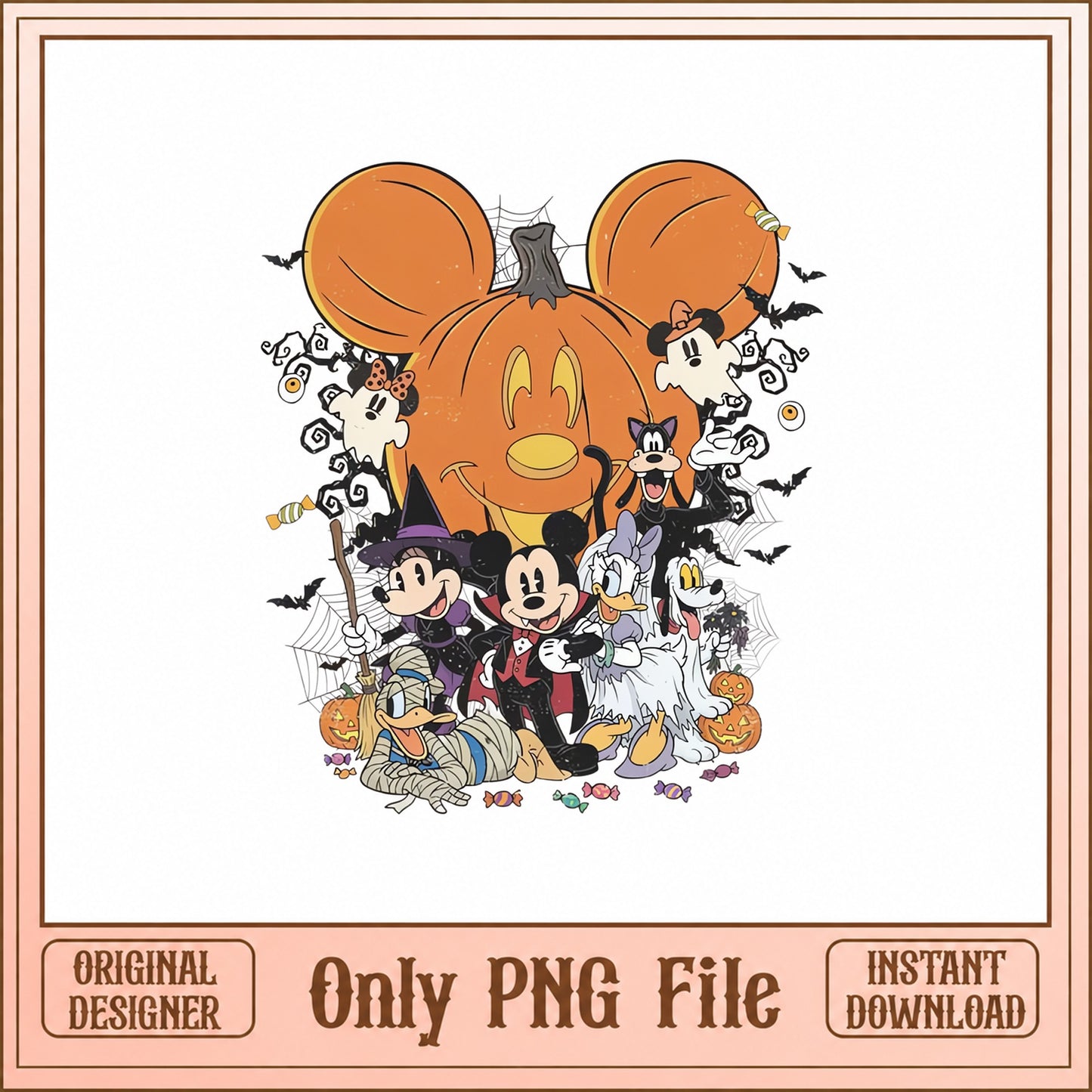 Mickey And Friends Halloween PNG, Disney Character Pumpkin, Trick Or Treat PNG