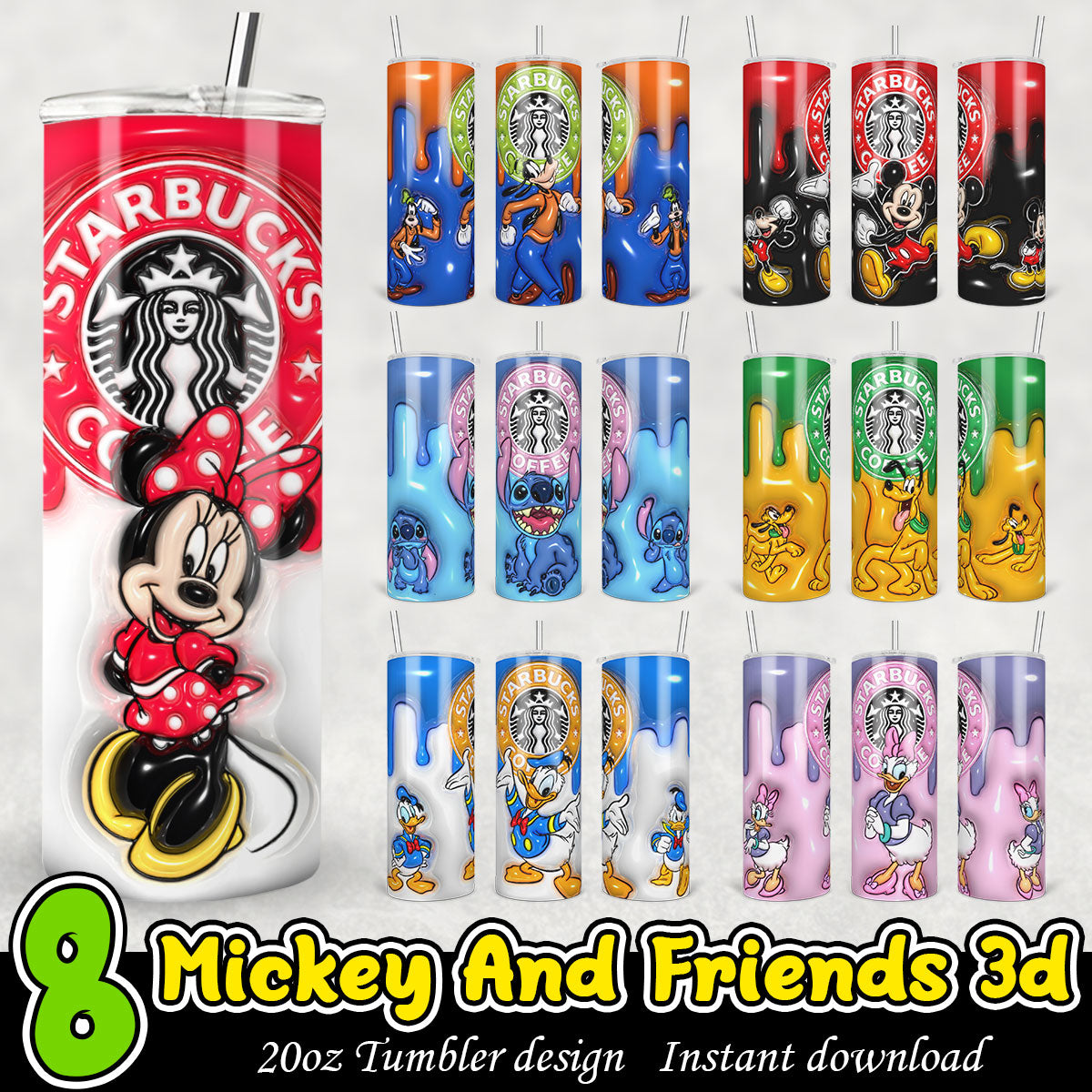 Mickey And Friends Tumbler 3D Bundle, Disney friends 3D tumbler