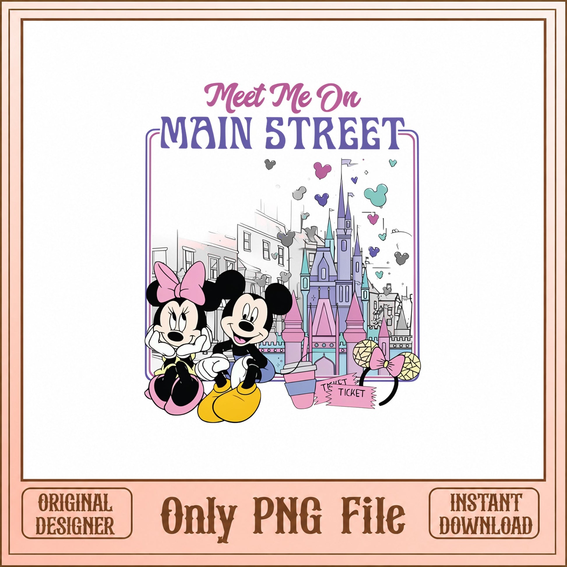 Mickey And Minnie Main Street SVG, Disney Castle, PNG File