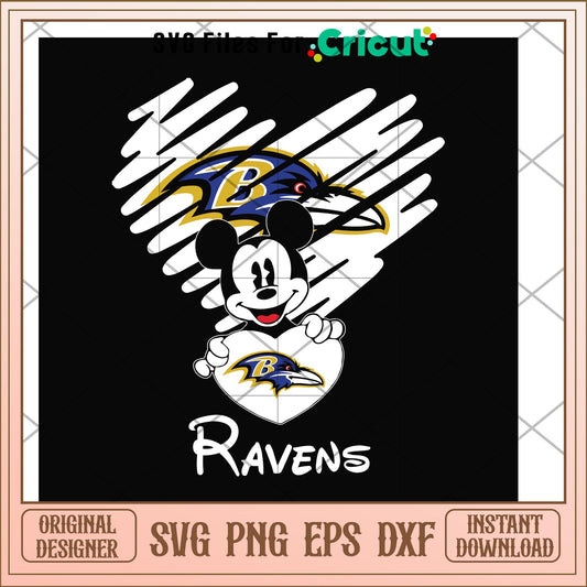 Mickey Baltimore ravens heart shape svg, mickey svg, new nfl svg