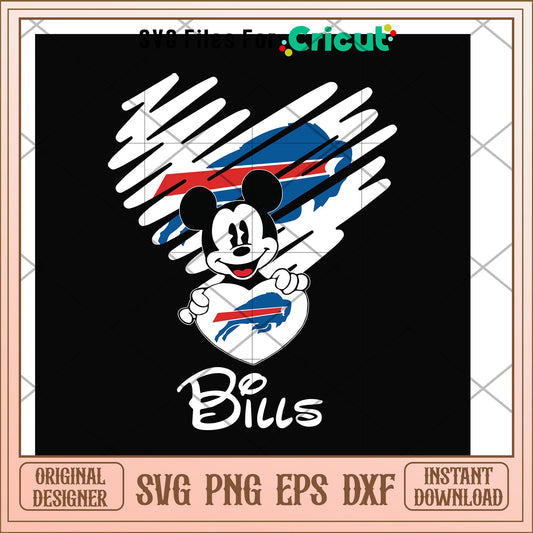 Mickey Bills heart shape svg, mickey svg, new nfl svg