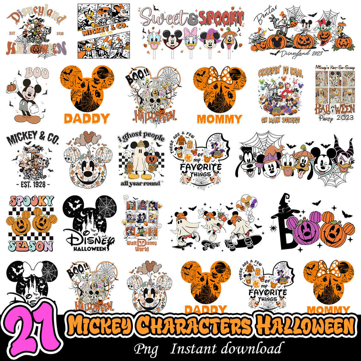 Mickey Characters Halloween Bundle Png, Disney halloween bundle