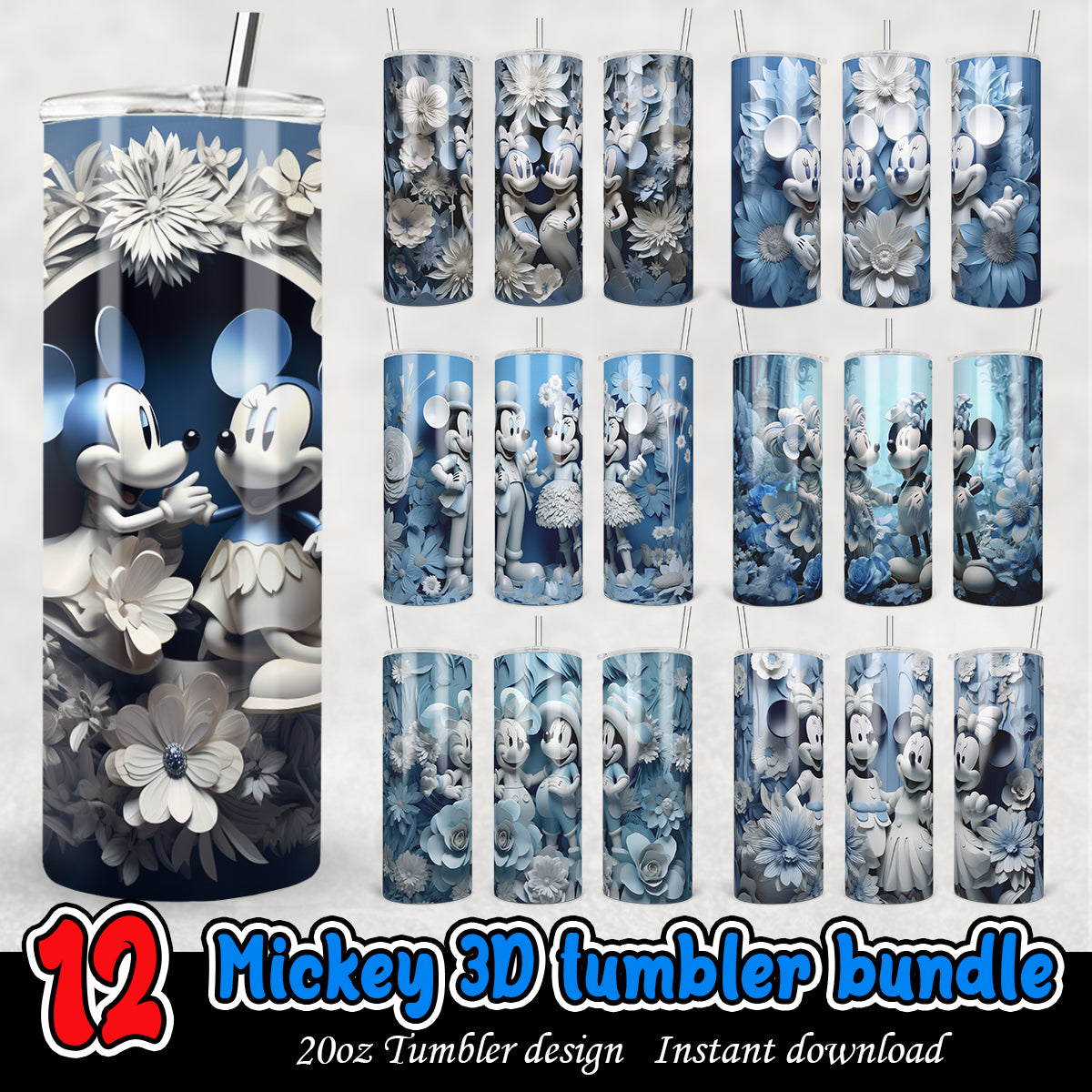 Mickey Couple 3D Tumbler Wrap, Disney 3D tumbler wrap 3D bundle