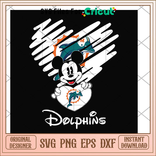 Mickey Dolphins heart shape svg, mickey svg, new nfl svg