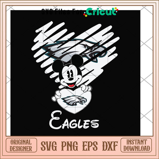 Mickey Eagles heart shape svg, mickey svg, new nfl svg