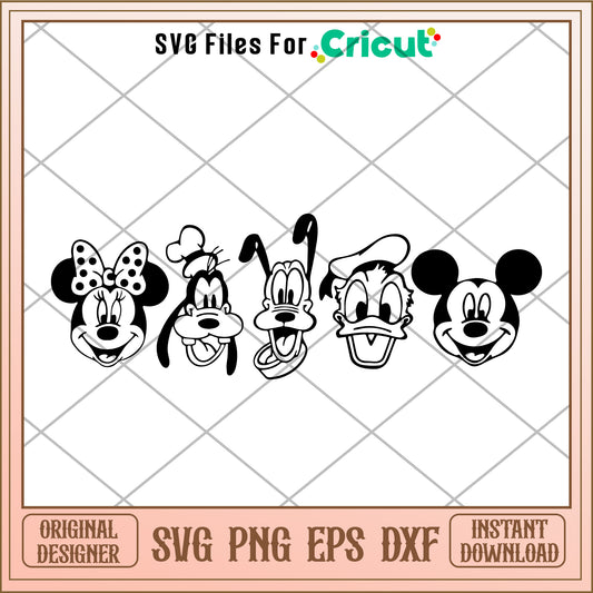 Mickey friends head SVG black design