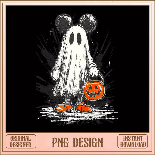 Mickey Ghost Trick Or Treat PNG, Disney Halloween PNG, Retro Mickey PNG