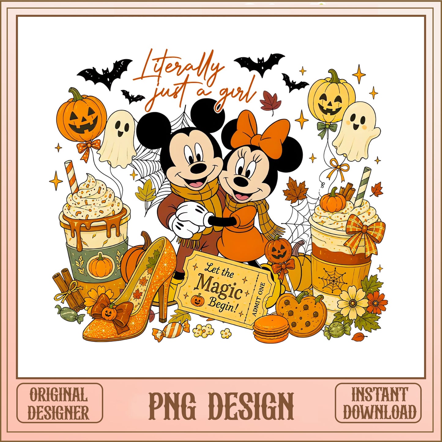 Mickey Minnie Halloween Fall PNG, Disney Retro PNG, Pumpkin PNG