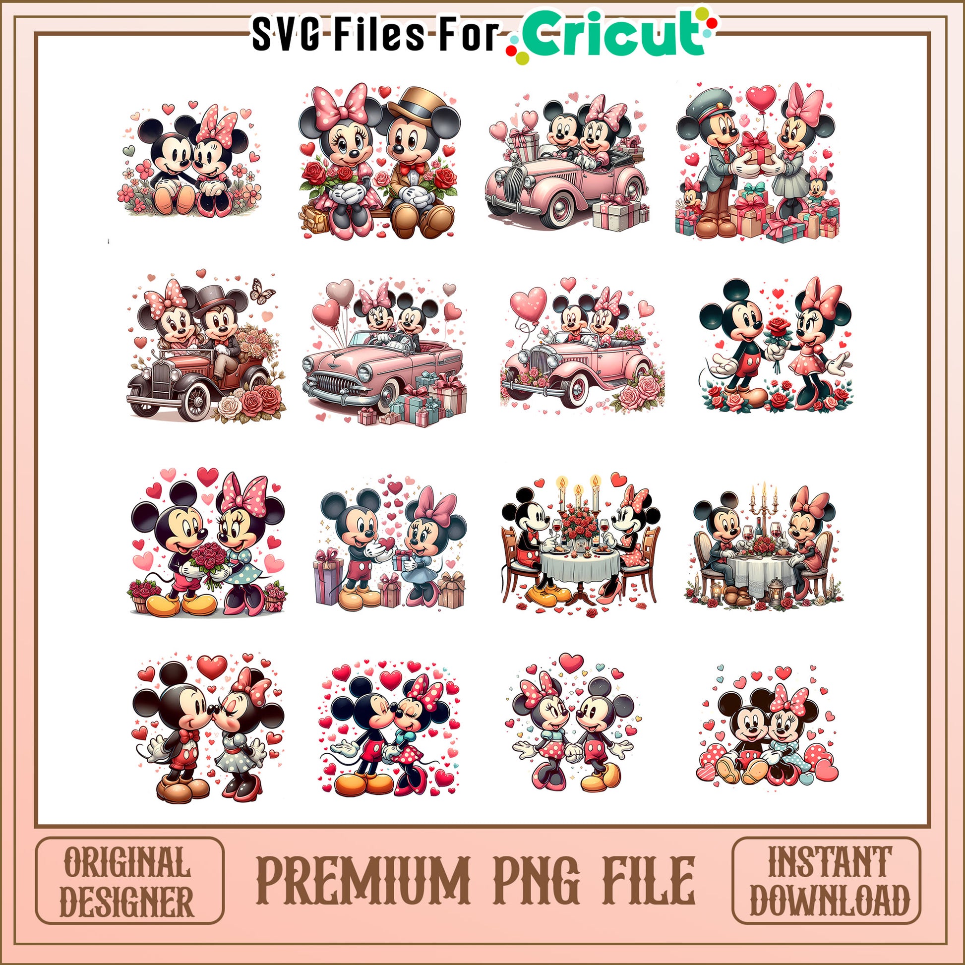 Mickey minnie valentine day bundle png, minnie kissing mickey​ png
