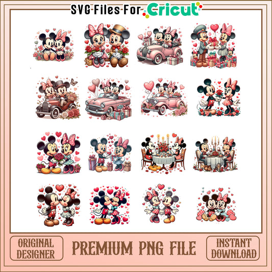 Mickey minnie valentine day bundle png, minnie kissing mickey​ png