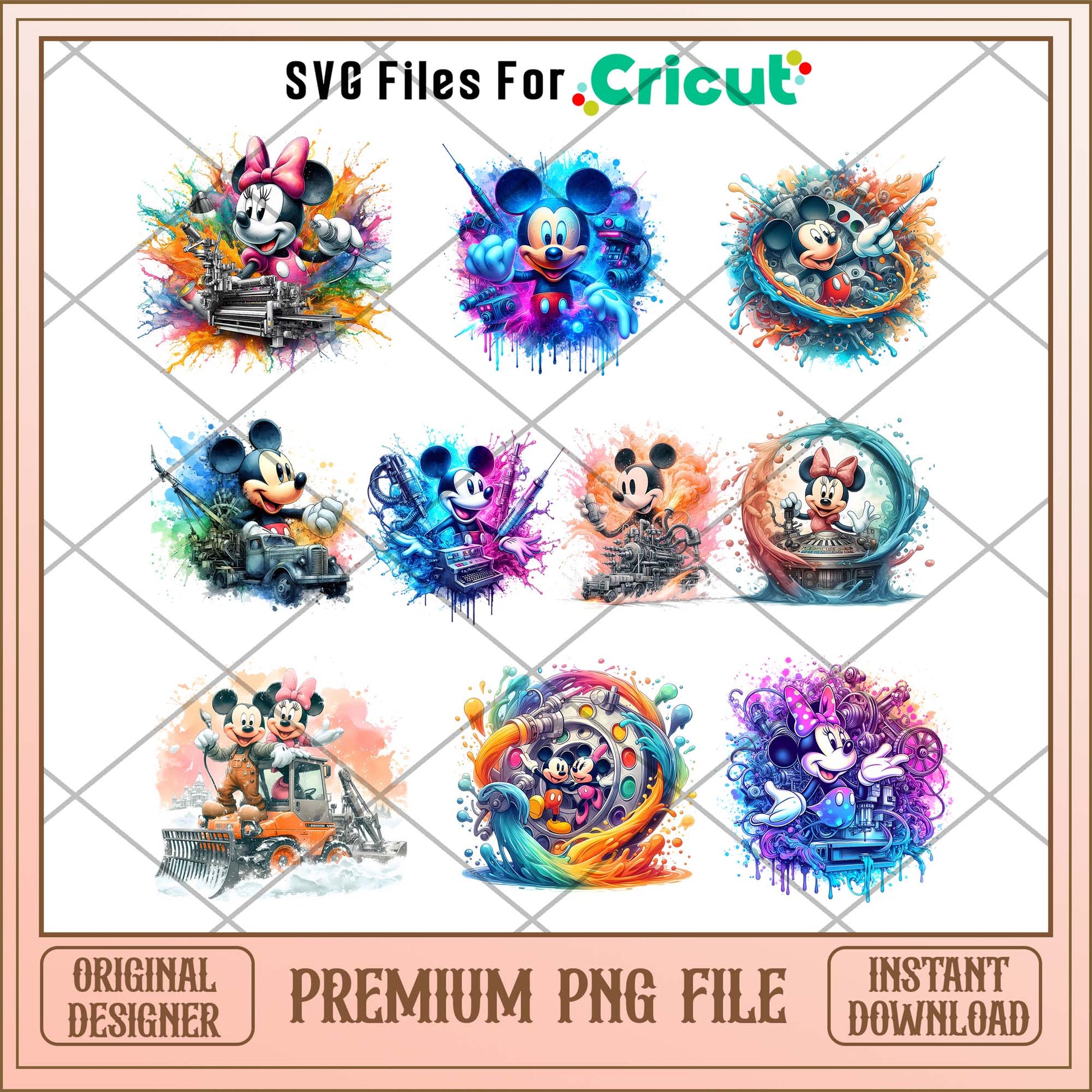Mickey & Minnie colorful art png bundle, Disney art png bundle 
