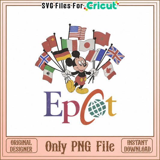 Mickey Mouse Epcot World Flags PNG, Disney Park PNG, Cricut PNG