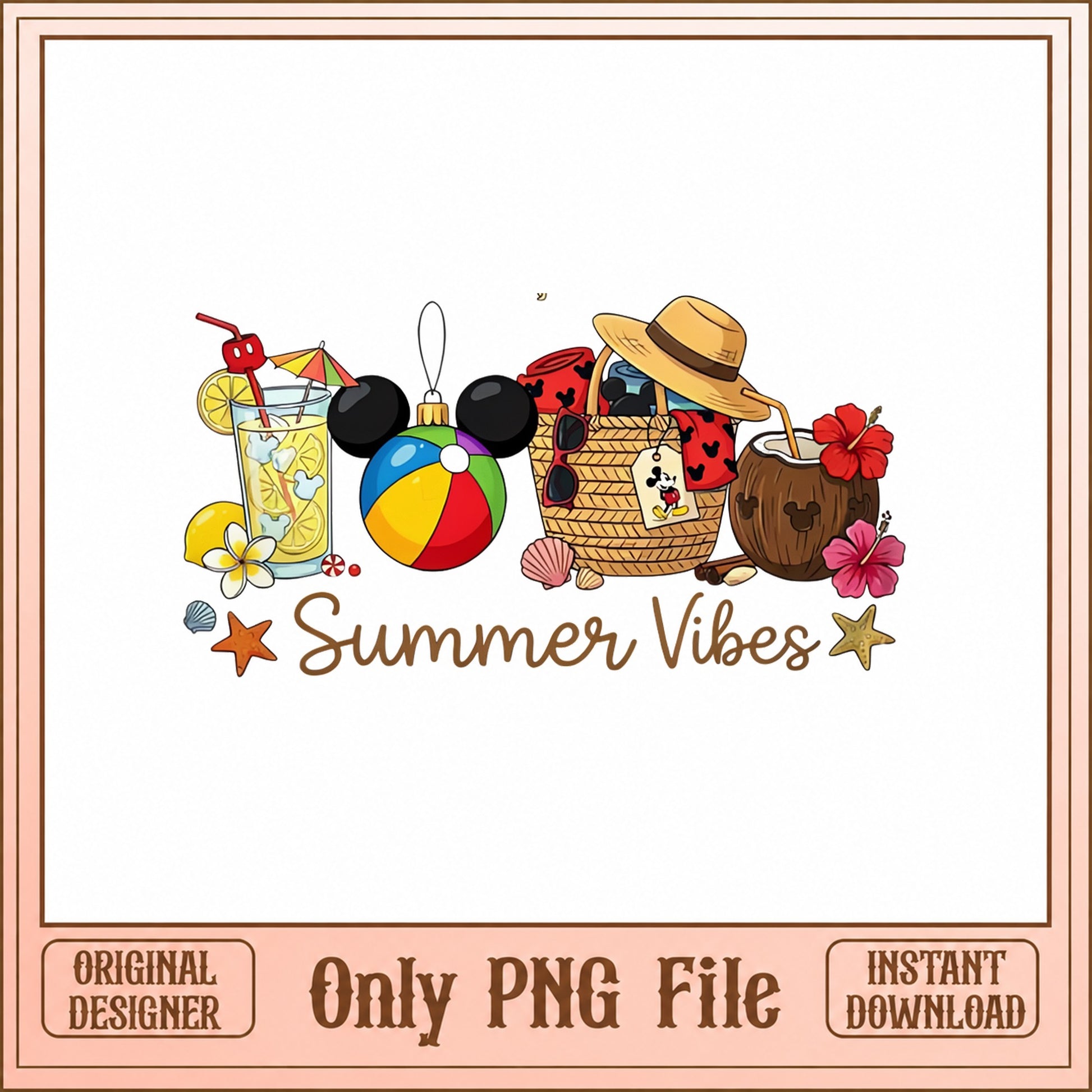 Mickey Mouse Summer Vibes PNG, Disney Beach Vacation, PNG File
