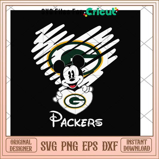 Mickey Packers heart shape svg, mickey svg, new nfl svg