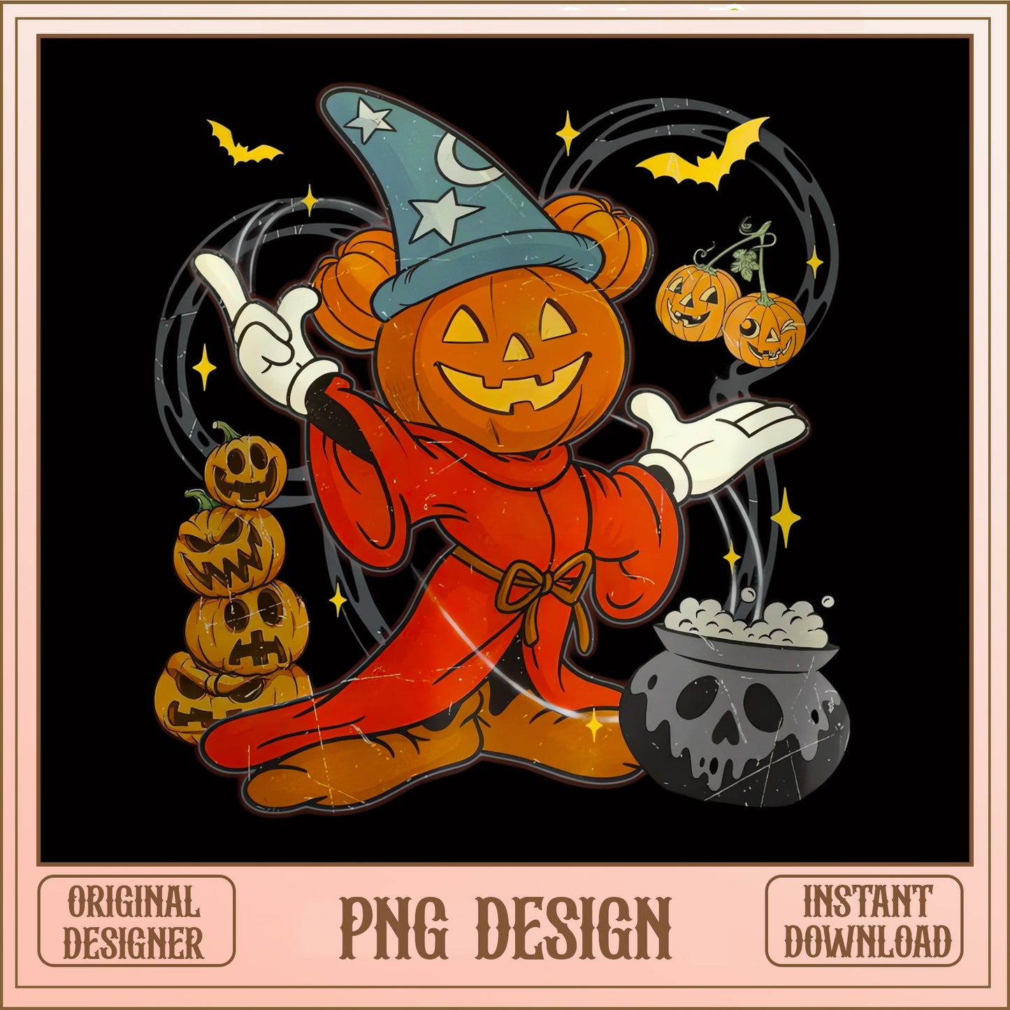 Mickey Pumpkin Head Halloween PNG, Disney Witch PNG, Retro PNG