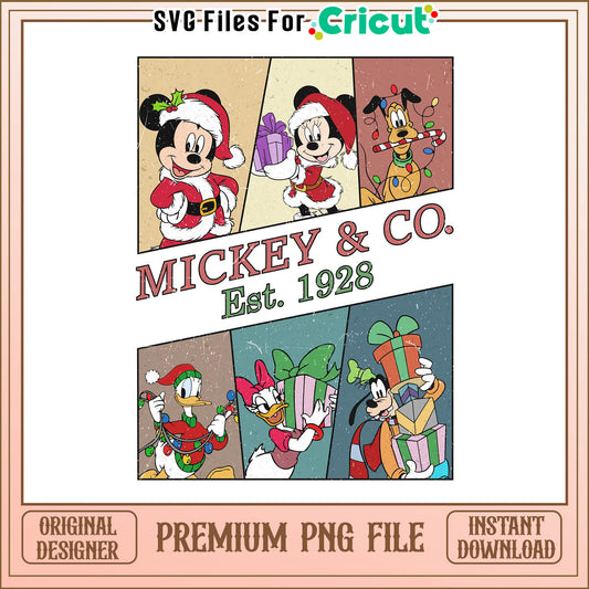 Mickey & co est 1928 png, mickey mouse christmas png, disney merry christmas png