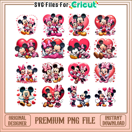 Disney mickey couple heart bundle png, mickey minnie valentines day​ png