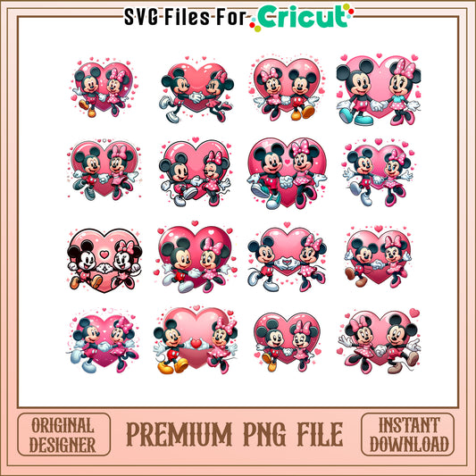 Disney mickey couple heart valentine bundle png, minnie and mickey​ png