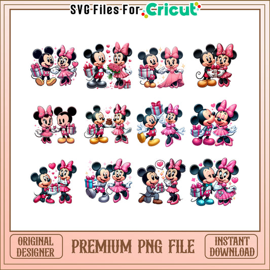 Mickey minnie with presents bundle png, mickey and minnie valentines day png