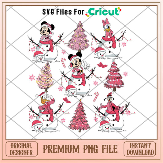 Mickey and friend pink snowman png, mickey png, christmas png