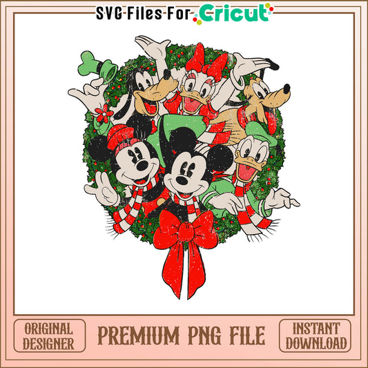 Mickey and friends Christmas Tree Wreath png, red bow for Christmas Tree Wreath png