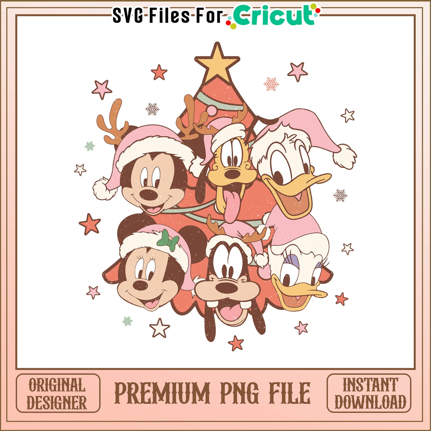 Mickey and friends christmas retro png, pink christmas tree png