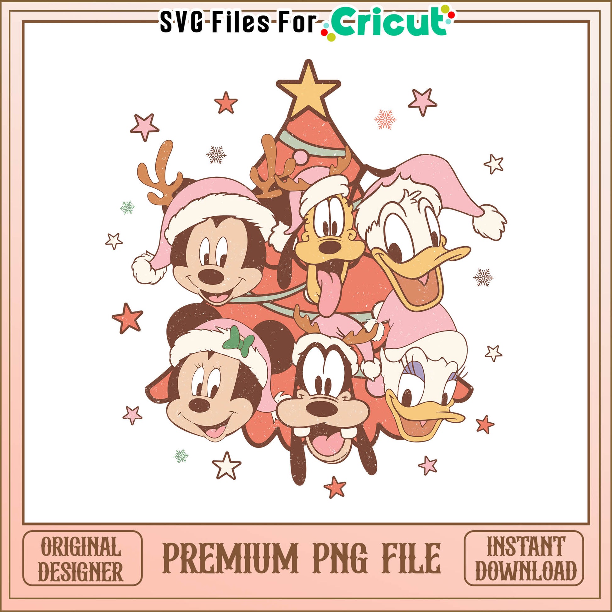 Mickey and friends christmas retro png, pink christmas tree png