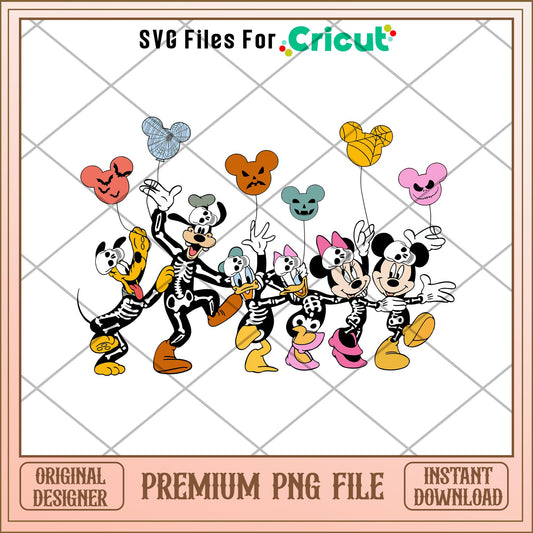 Mickey and friends cosplay skeleton png, mickey png, halloween png