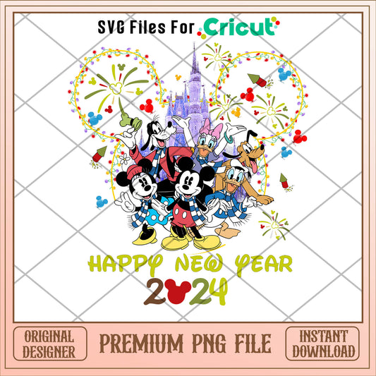 Mickey and friends happy newyear 2024 png, mickey png, christmas png