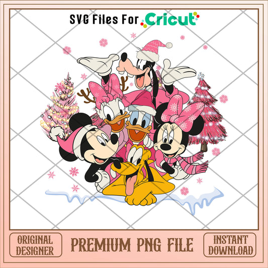 Mickey and friends pink christmas png, mickey png, christmas png