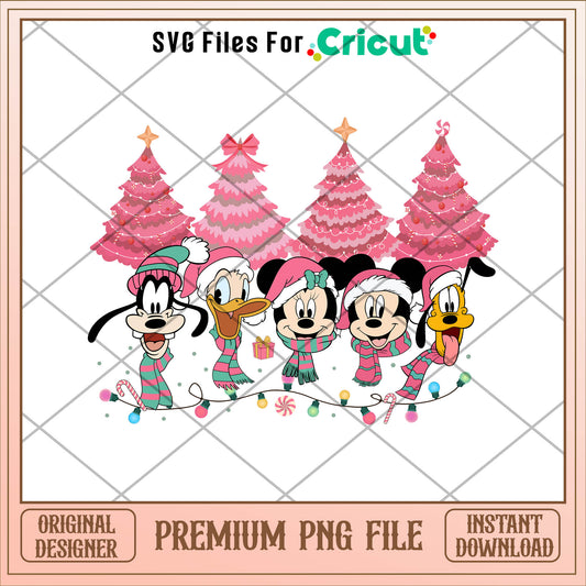 Mickey and friends pink christmas tree png, mickey png, christmas png