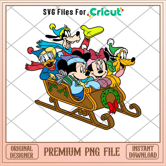 Mickey and friends reindeer sleigh png, mickey png, christmas png