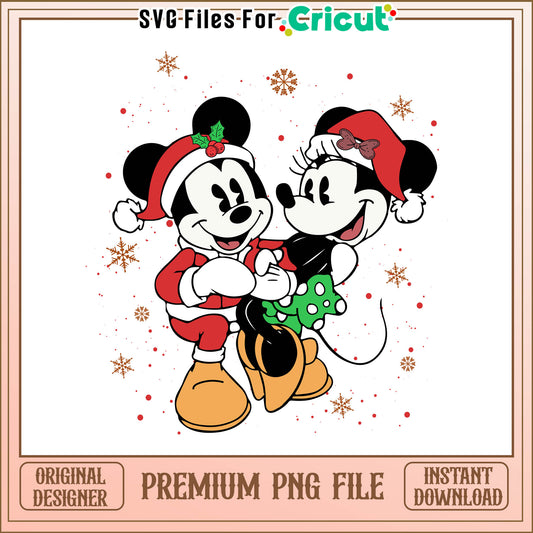 Mickey and minnie wear christmas hat png, minnie and mickey mouse holding hands png