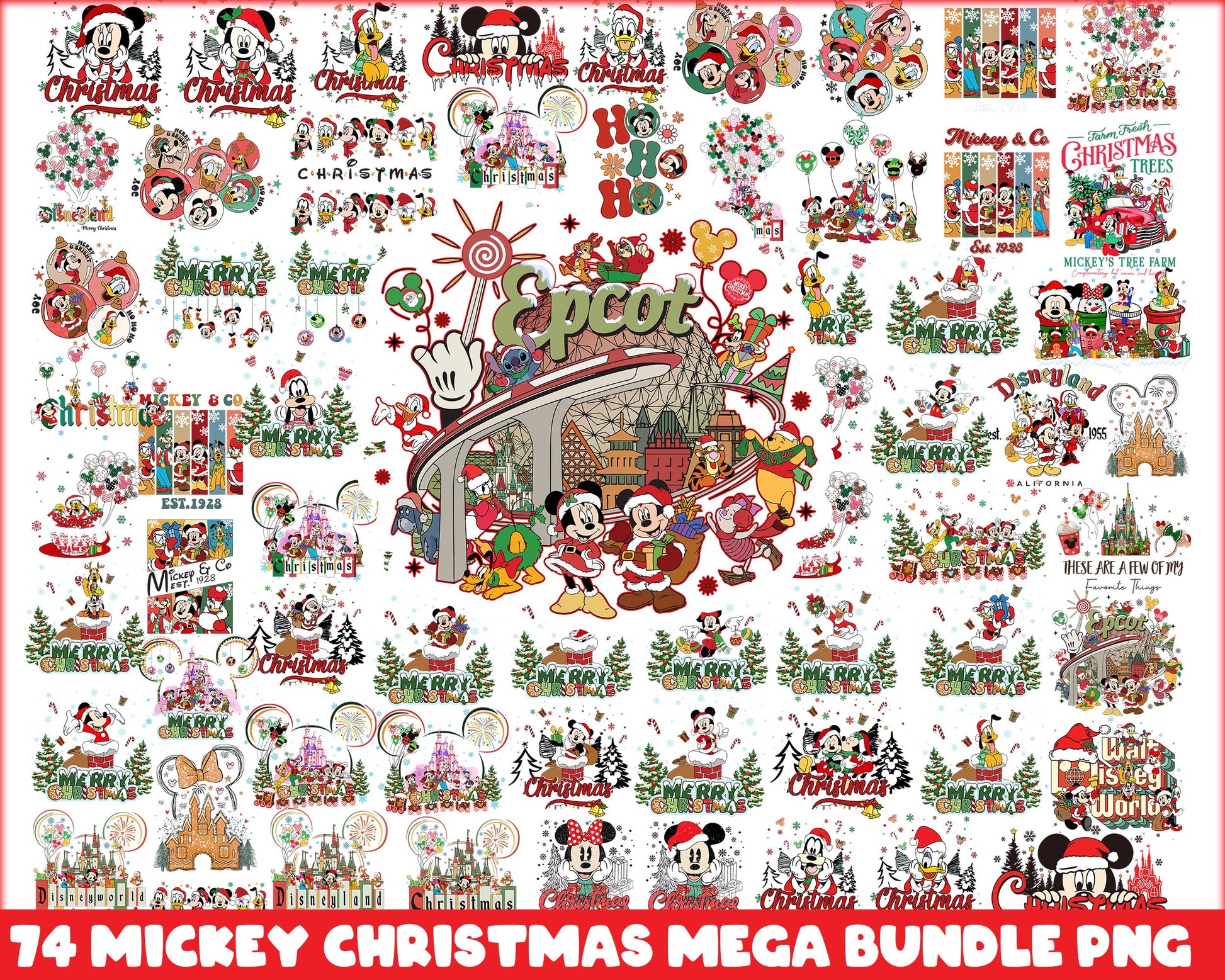 Mickey friends merry christmas tree bundle png, mickey's merry christmas​ png