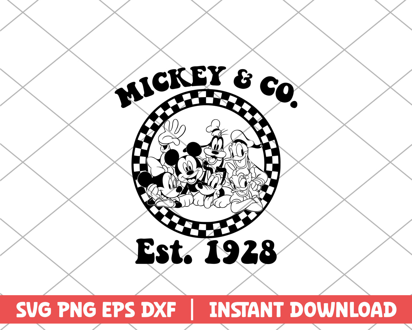 Mickey & co est 1928 checkered disney svg