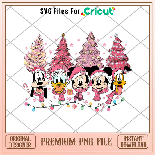 Mickey friends pink christmas tree png, mickey png, christmas png