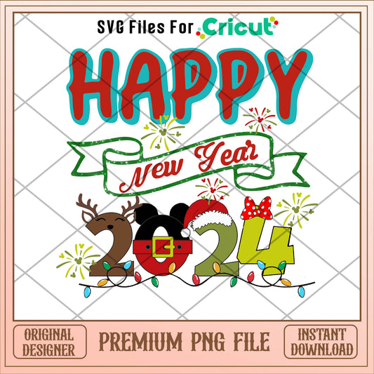 Mickey happy new year 2024 png, mickey png, christmas png