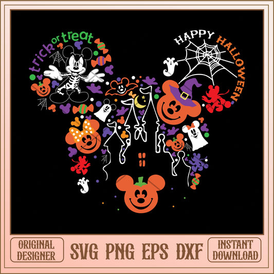 Mickey head Trick or treat halloween svg, Disney characters svg, Digital Download