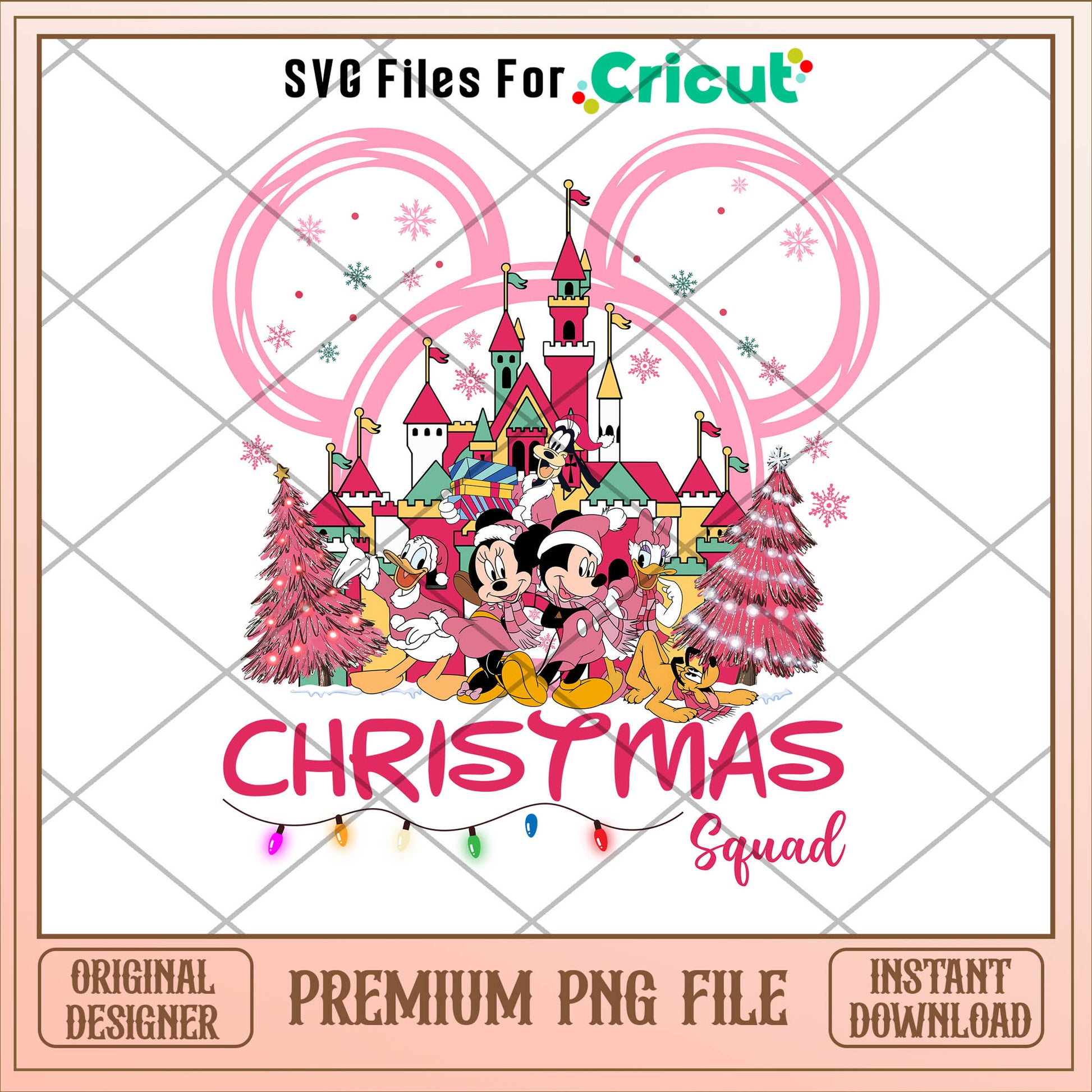 Mickey head pink christmas squad png, mickey png, christmas png