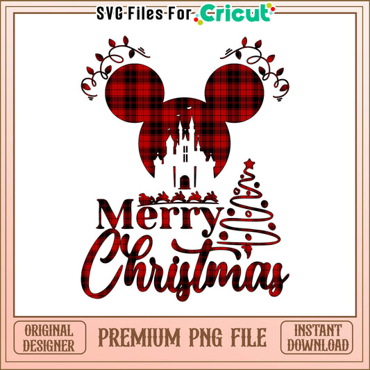 Mickey head with castle merry christmas red png, Merry christmas red decal png