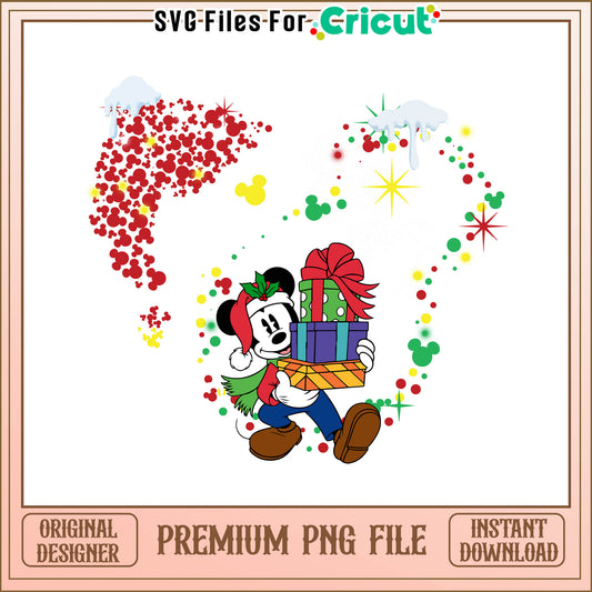 Mickey hold christmas box png, mickey heads Christmas png
