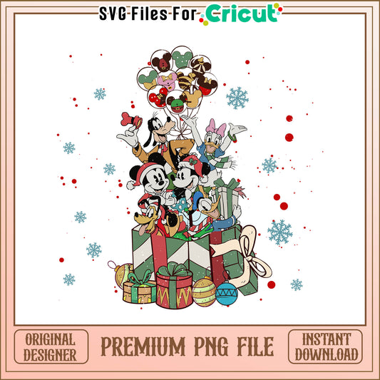 Mickey mouse characters christmas png, mickey mouse and friends in xmas box png