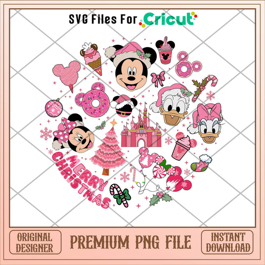 Mickey pink merry christmas png, mickey png, christmas png