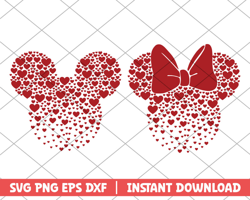 Mickey and Mini red heart shape    svg