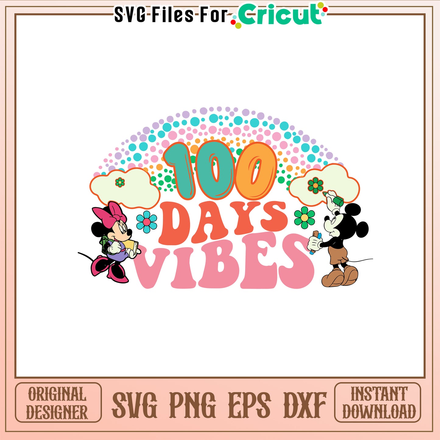 Mickey and Minnie 100 days vibes svg, disney school svg