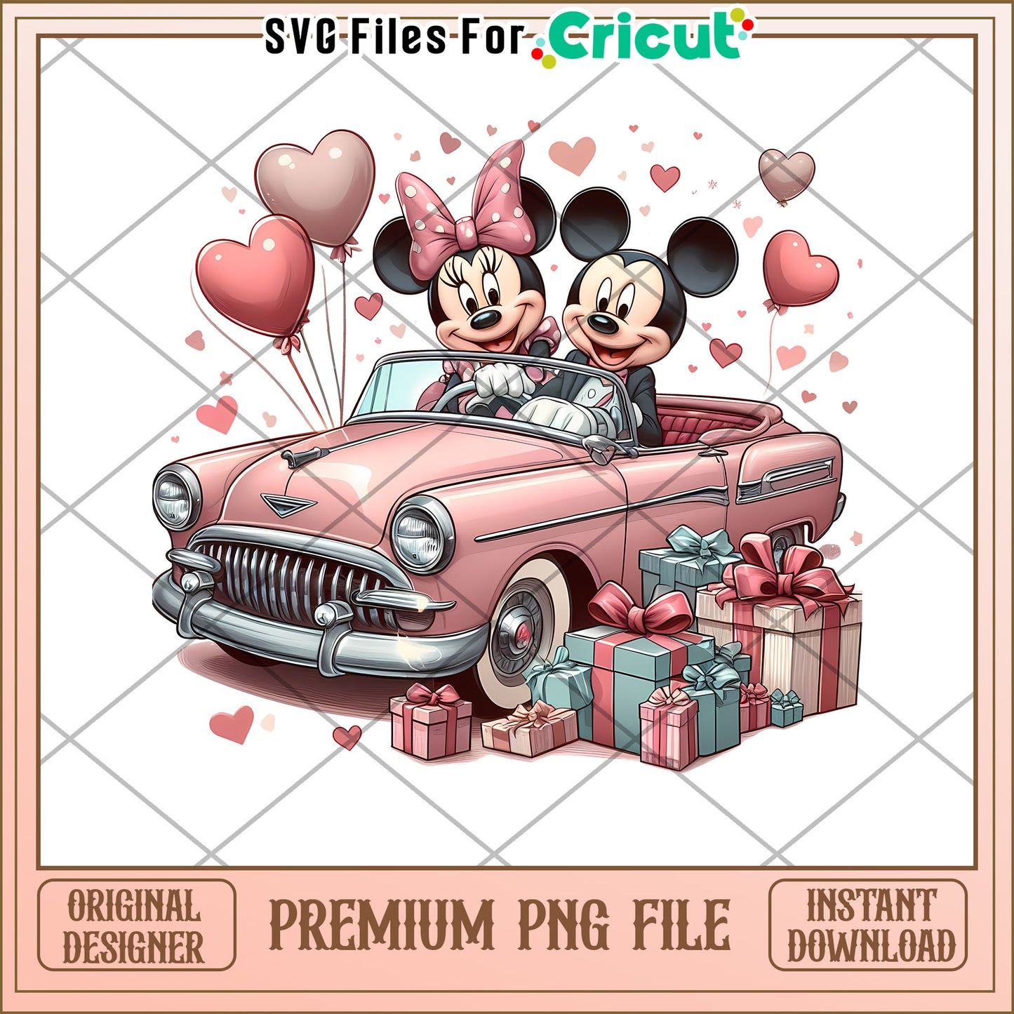 Mickey and Minnie Love Car PNG Cute Design Download