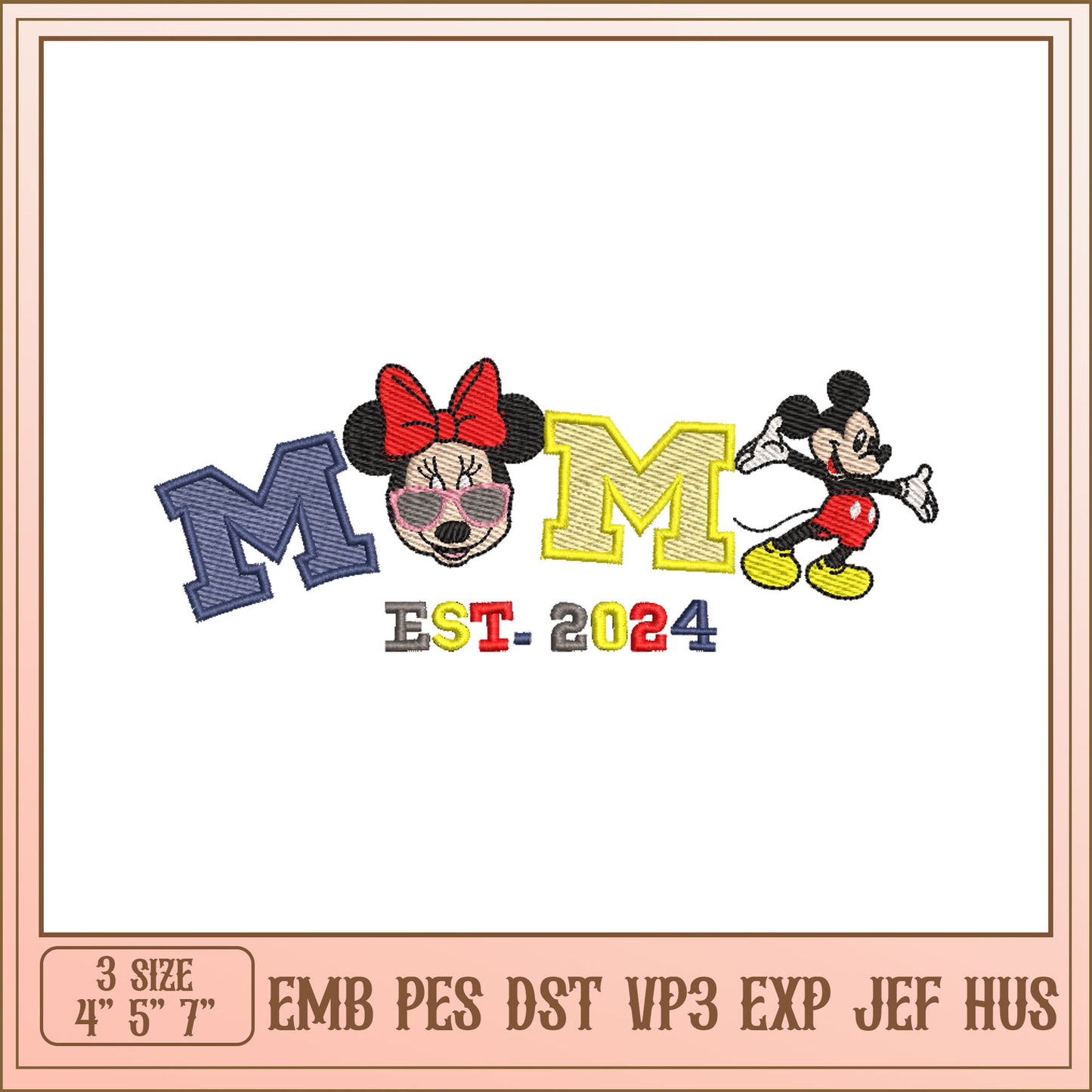 Mickey and Minnie Mouse Mom Embroidery Design for 2024
