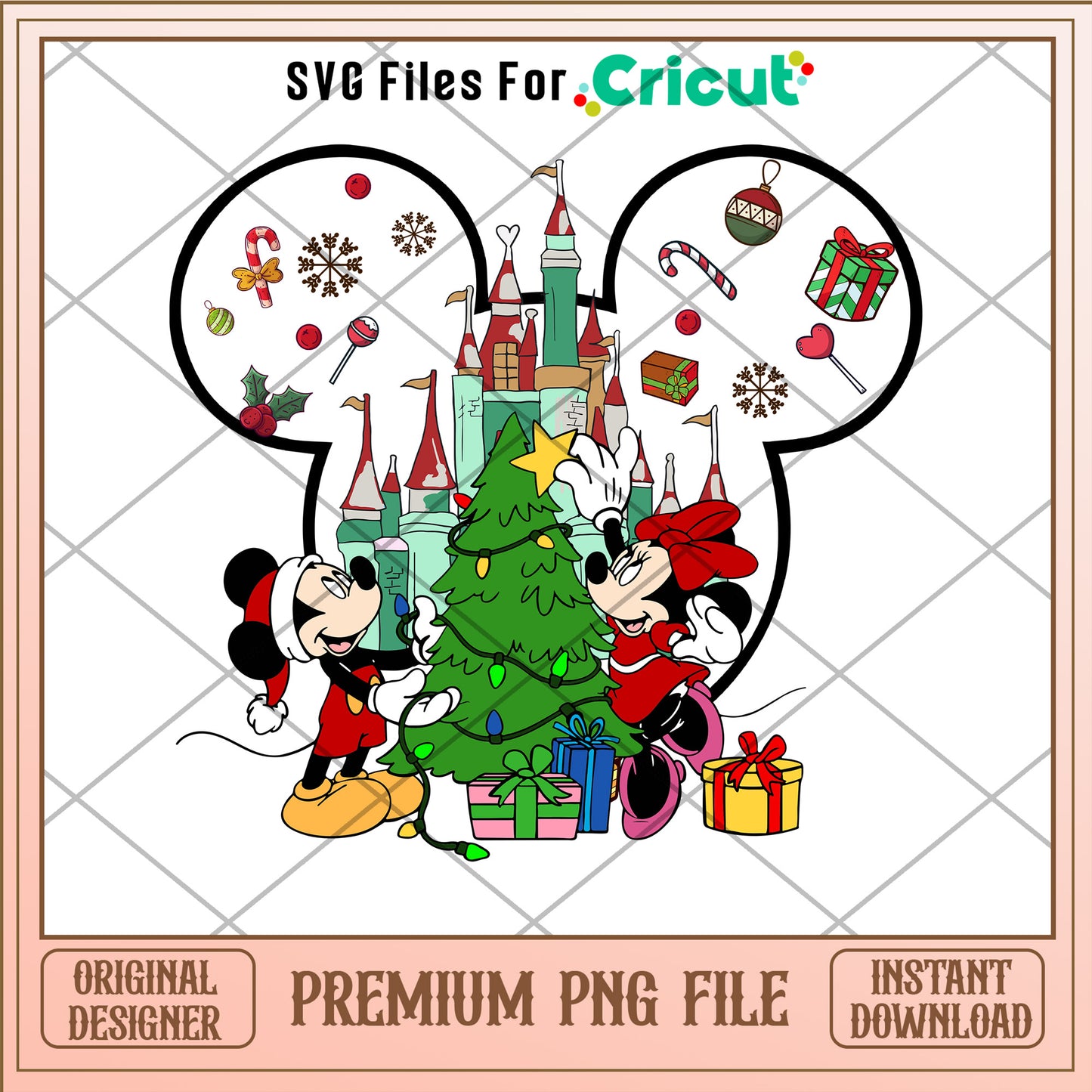 Mickey and Minnie christmas tree png, disney castle png