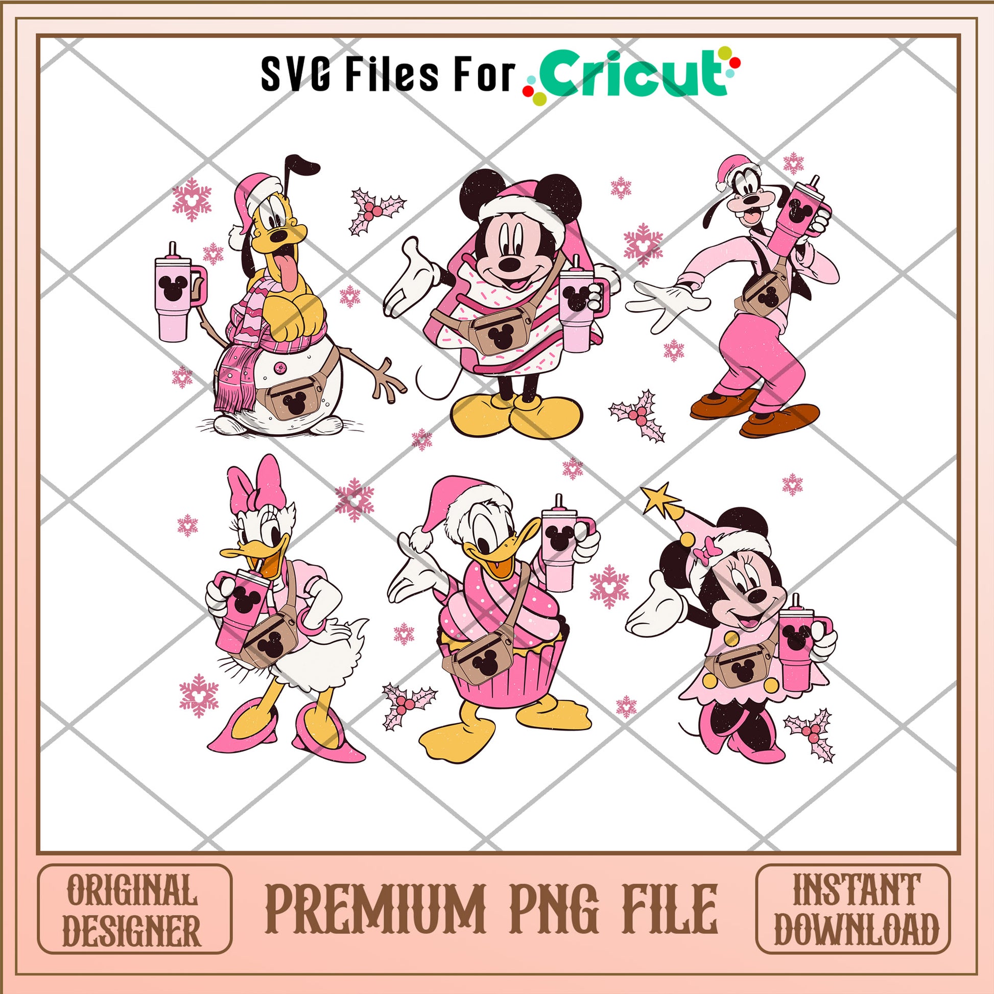 Mickey and friend on christmas png, pink christmas png, christmas